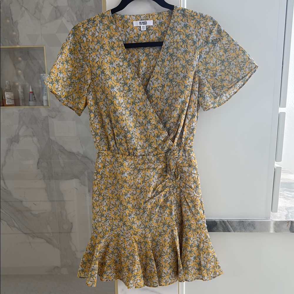 BB Dakota Floral Yellow Wrap Dress